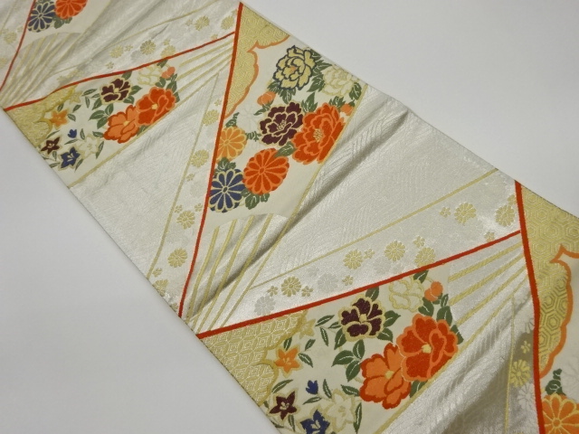 JAPANESE KIMONO / VINTAGE FUKURO OBI / WOVEN FLORAL FAN PATTERN